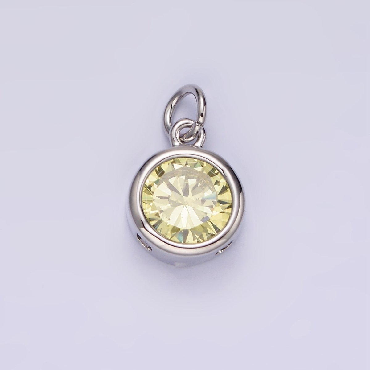 14K Gold Filled 10mm Personalized Birthstone Round Cubic Zirconia CZ Bezel Charm in Silver & Gold | N1575 - N1598 - DLUXCA