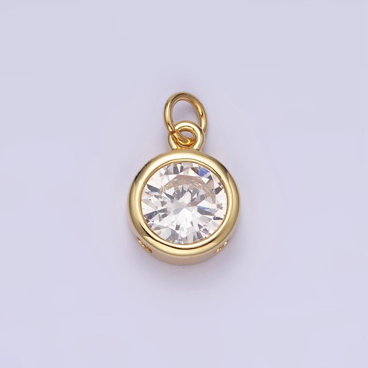 14K Gold Filled 10mm Personalized Birthstone Round Cubic Zirconia CZ Bezel Charm in Silver & Gold | N1575 - N1598 - DLUXCA