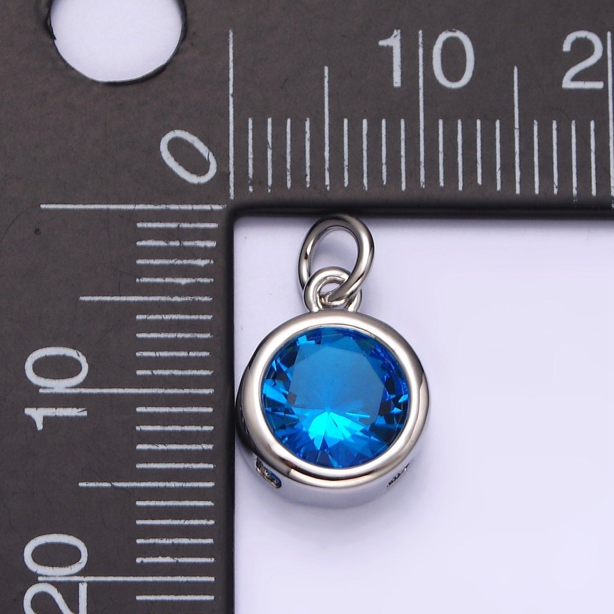 14K Gold Filled 10mm Personalized Birthstone Round Cubic Zirconia CZ Bezel Charm in Silver & Gold | N1575 - N1598 - DLUXCA