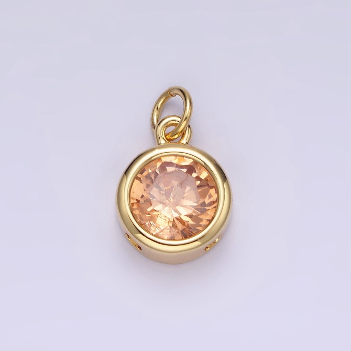 14K Gold Filled 10mm Personalized Birthstone Round Cubic Zirconia CZ Bezel Charm in Silver & Gold | N1575 - N1598 - DLUXCA