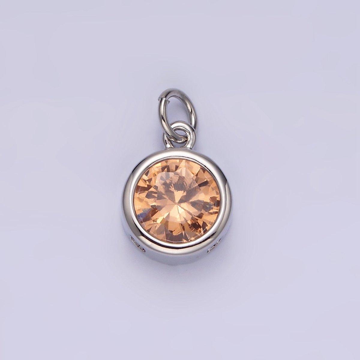 14K Gold Filled 10mm Personalized Birthstone Round Cubic Zirconia CZ Bezel Charm in Silver & Gold | N1575 - N1598 - DLUXCA