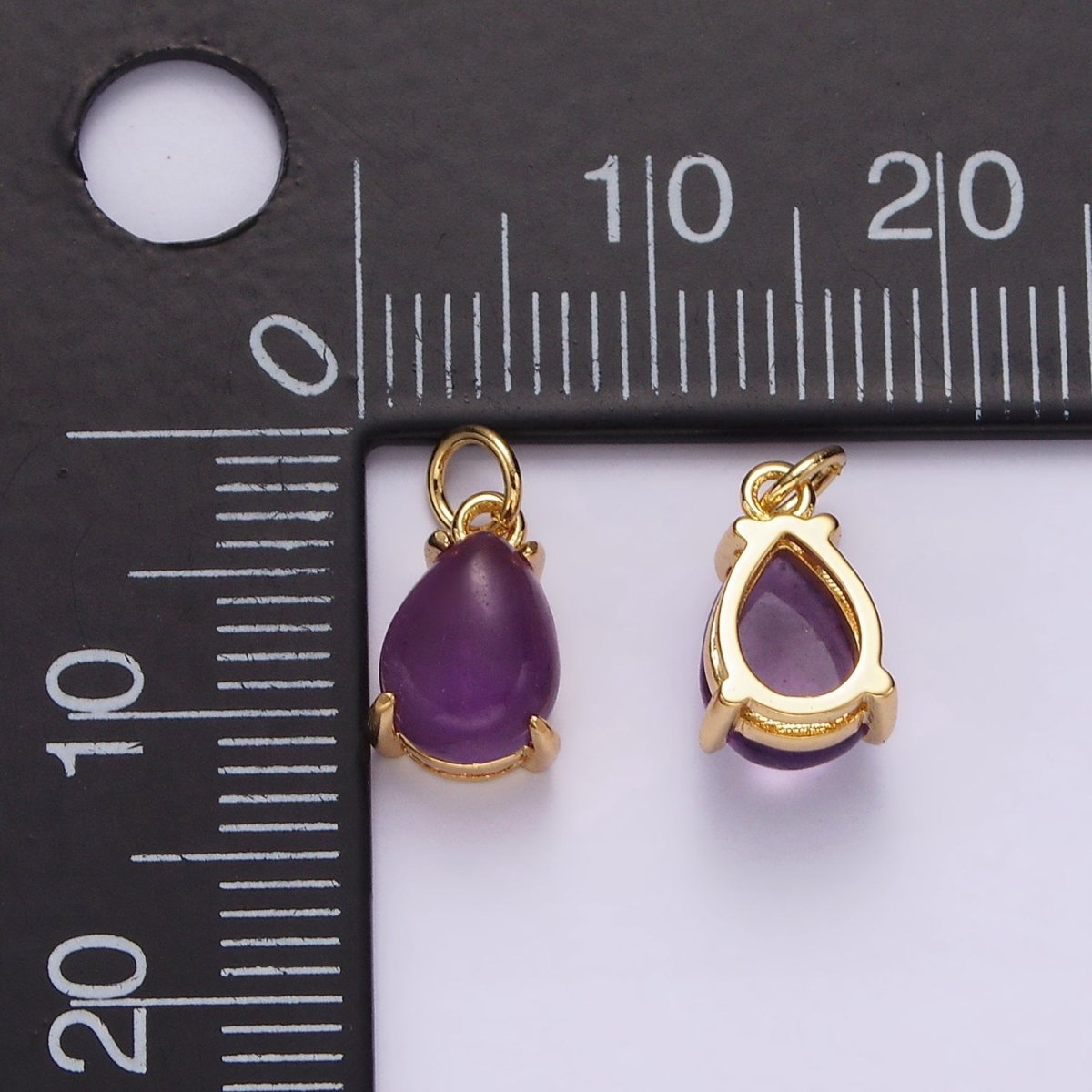 14K Gold Filled 10mm Rose Quartz, Amethyst Teardrop Bezel Minimalist Charm | AG445 AG446 - DLUXCA