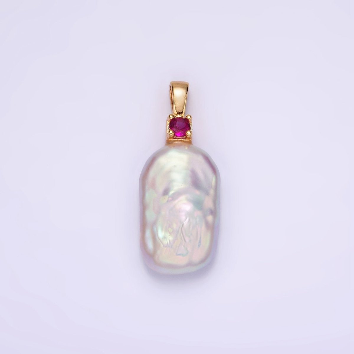 14K Gold Filled 10mm White Rectangular Biwa Freshwater Pearl Green, Pink, Clear, Fuchsia CZ Pendant | P1600 - P1603 - DLUXCA