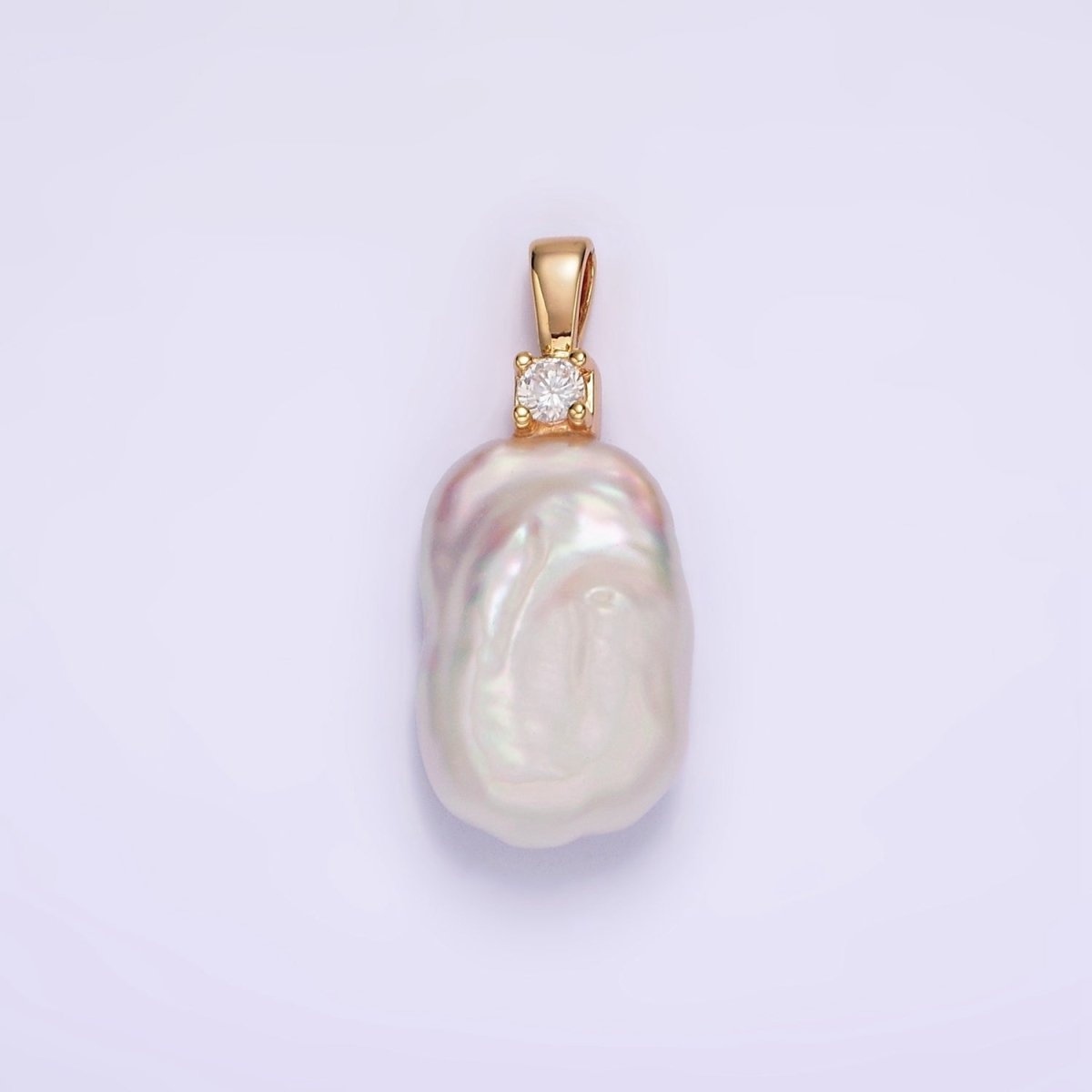 14K Gold Filled 10mm White Rectangular Biwa Freshwater Pearl Green, Pink, Clear, Fuchsia CZ Pendant | P1600 - P1603 - DLUXCA