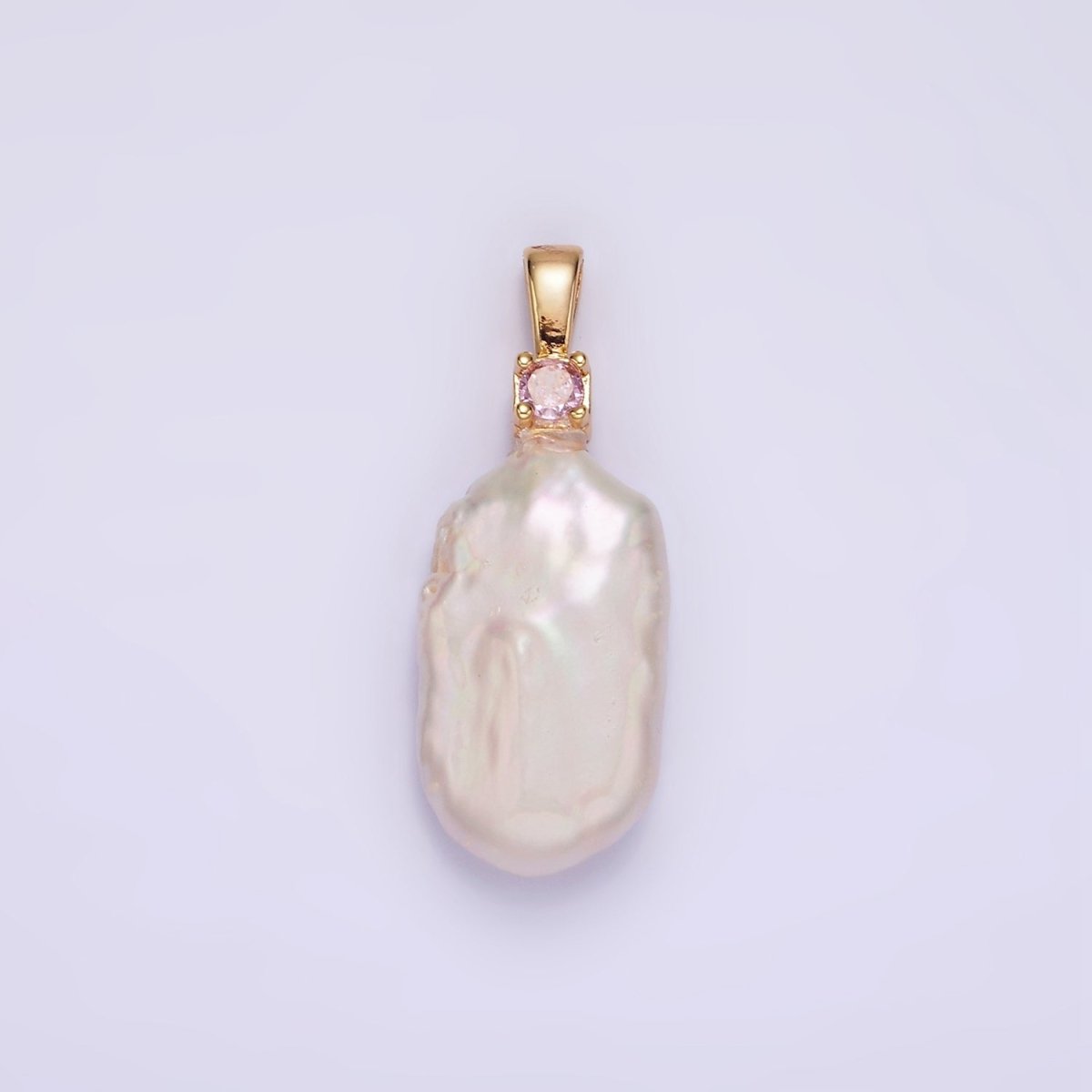 14K Gold Filled 10mm White Rectangular Biwa Freshwater Pearl Green, Pink, Clear, Fuchsia CZ Pendant | P1600 - P1603 - DLUXCA