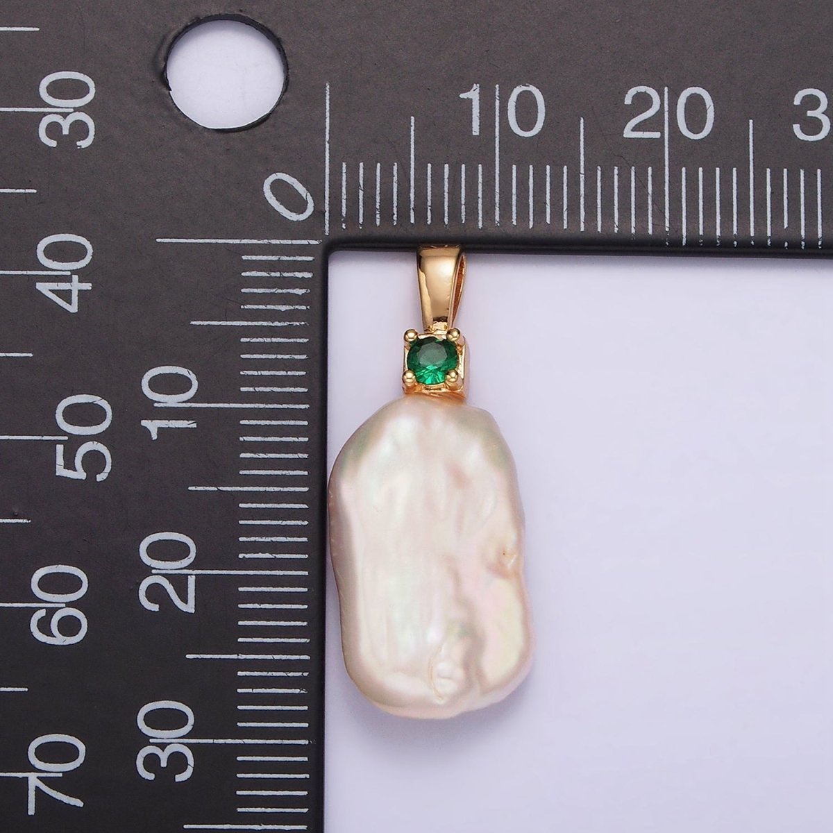 14K Gold Filled 10mm White Rectangular Biwa Freshwater Pearl Green, Pink, Clear, Fuchsia CZ Pendant | P1600 - P1603 - DLUXCA
