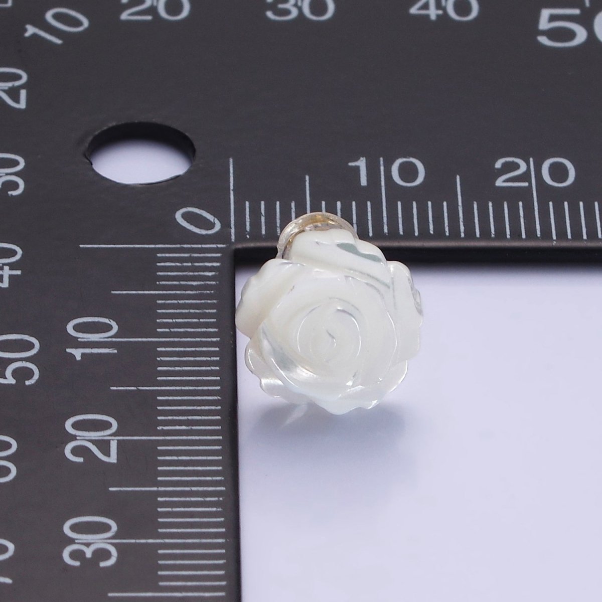 14K Gold Filled 10mm White Rose Flower Shell Pearl Stud Earrings | AB1139 - DLUXCA