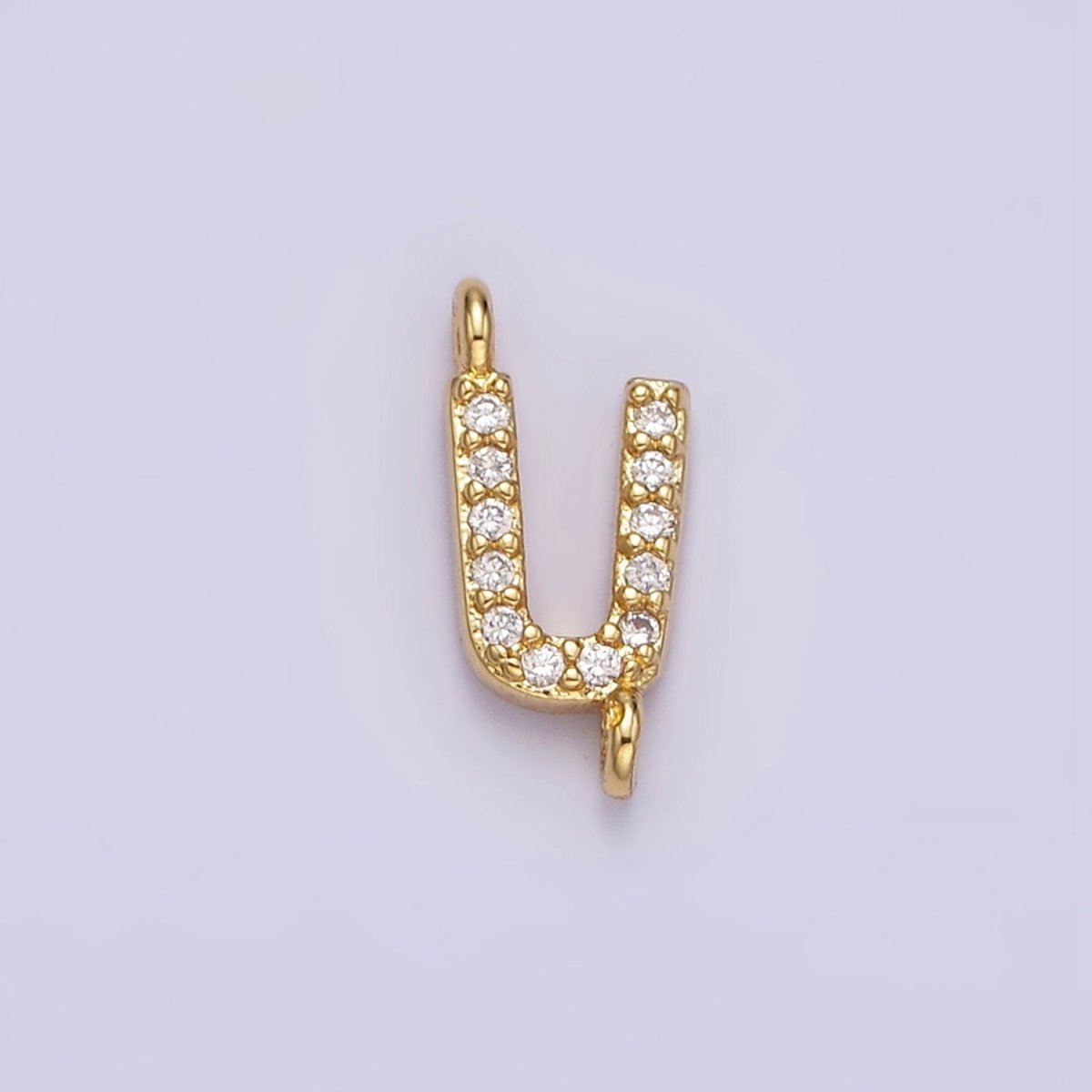 14K Gold Filled 11mm A-Z Initial Letter Alphabet Micro Paved CZ Personalized Sideways Connector | A1002~A1014 - DLUXCA