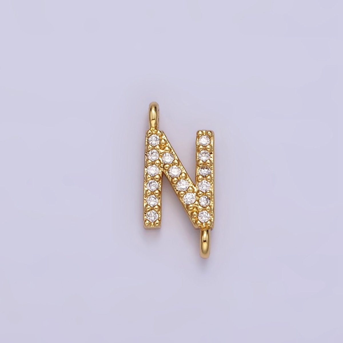 14K Gold Filled 11mm A-Z Initial Letter Alphabet Micro Paved CZ Personalized Sideways Connector | A1002~A1014 - DLUXCA