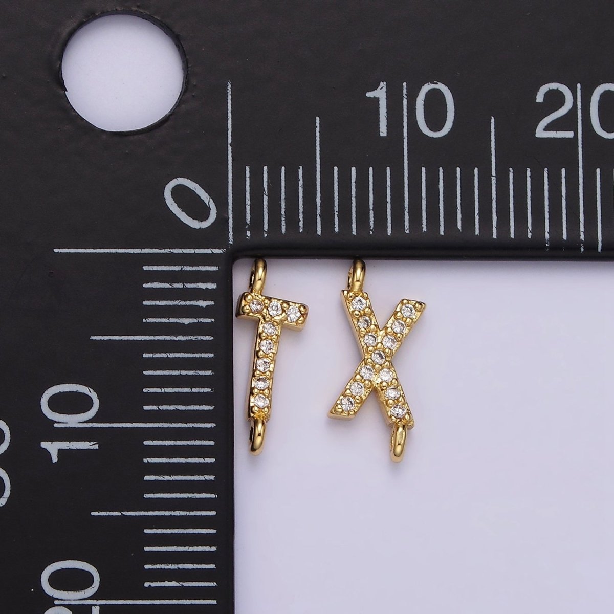 14K Gold Filled 11mm A-Z Initial Letter Alphabet Micro Paved CZ Personalized Sideways Connector | A1002~A1014 - DLUXCA