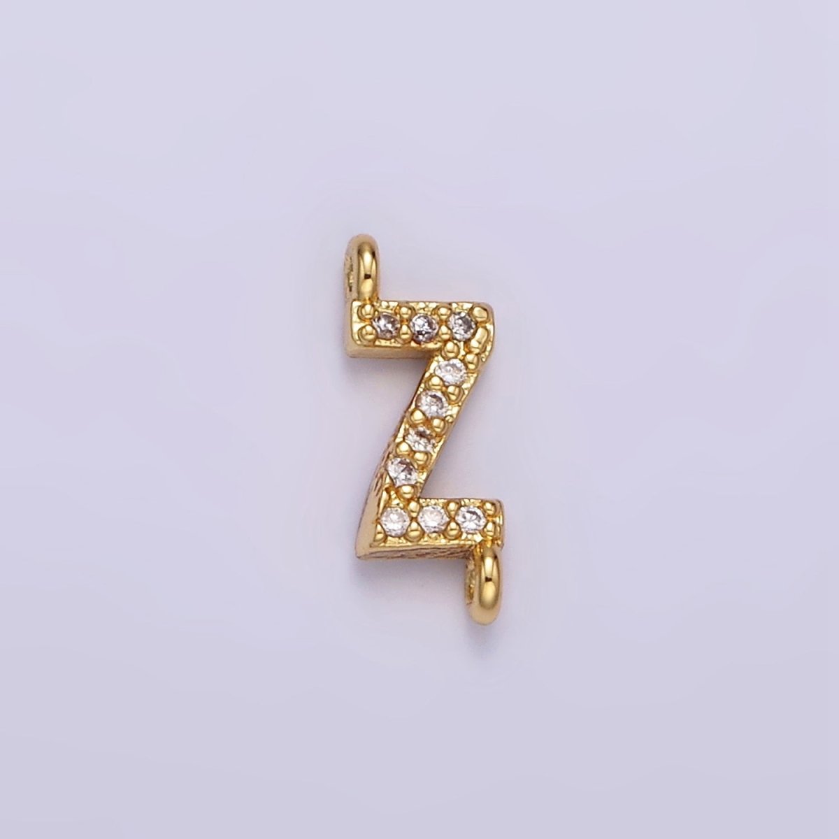 14K Gold Filled 11mm A-Z Initial Letter Alphabet Micro Paved CZ Personalized Sideways Connector | A1002~A1014 - DLUXCA
