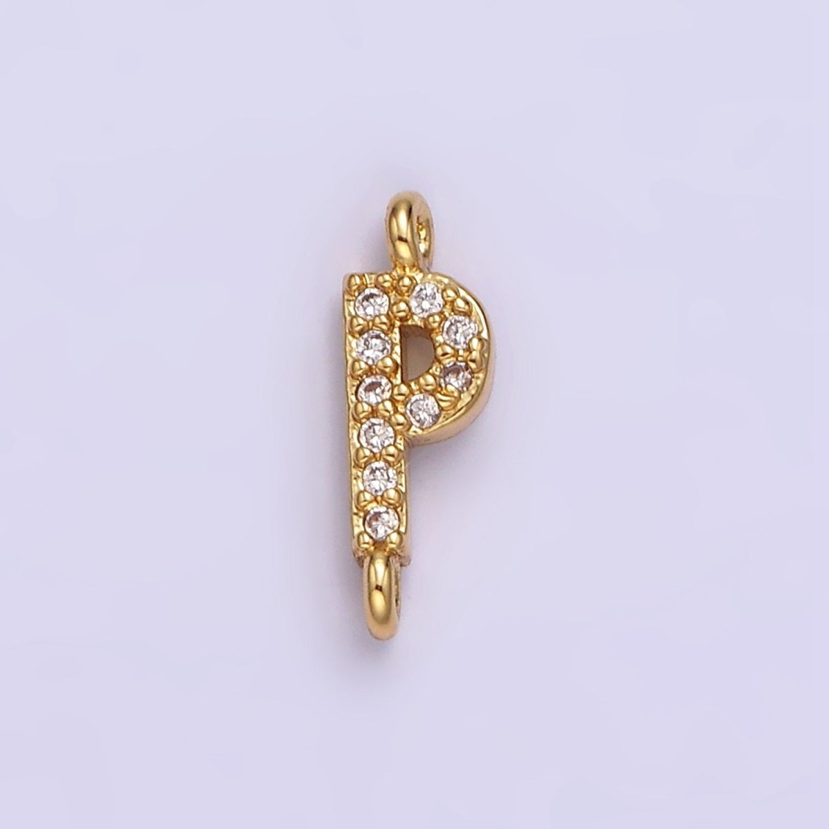 14K Gold Filled 11mm A-Z Initial Letter Alphabet Micro Paved CZ Personalized Sideways Connector | A1002~A1014 - DLUXCA