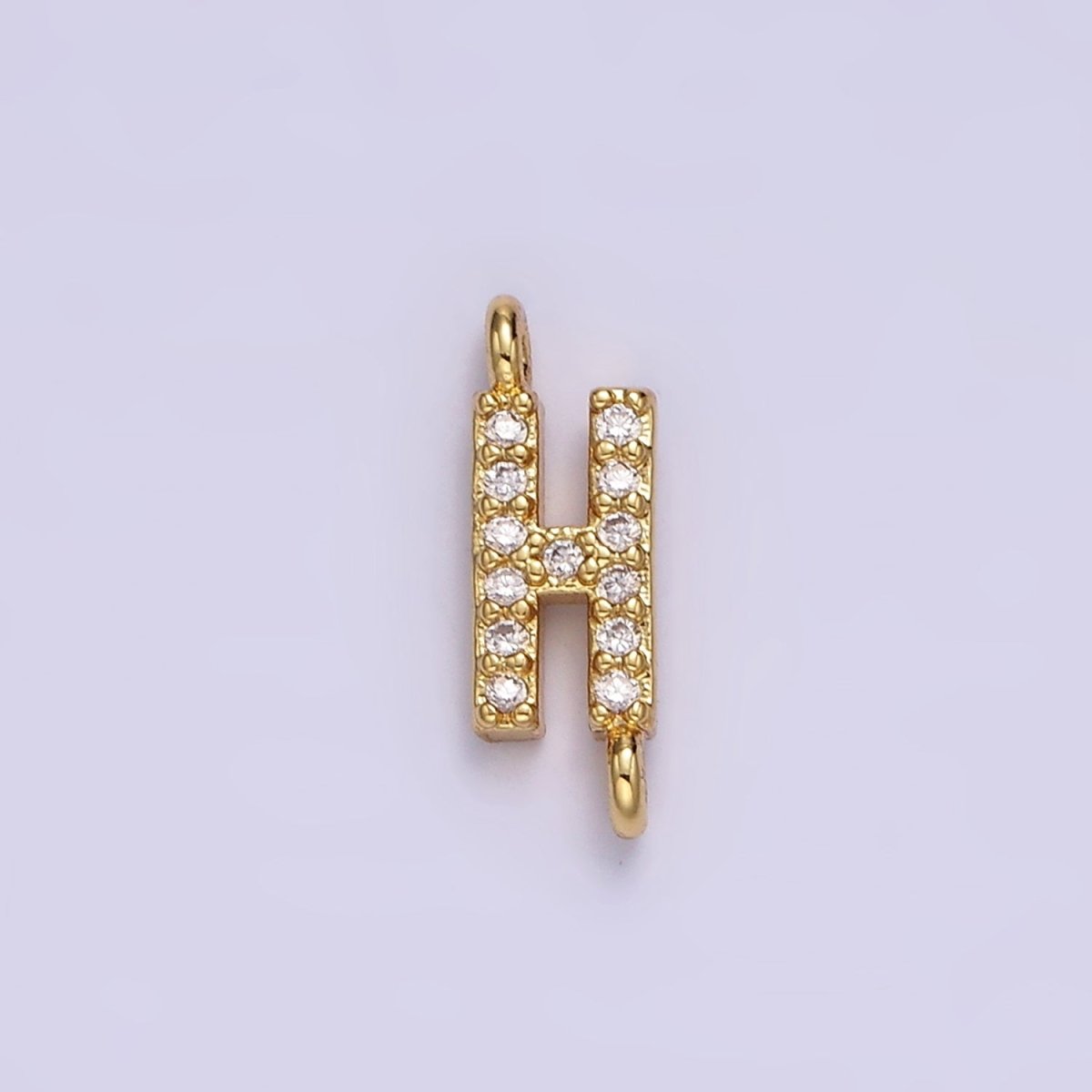 14K Gold Filled 11mm A-Z Initial Letter Alphabet Micro Paved CZ Personalized Sideways Connector | A1002~A1014 - DLUXCA