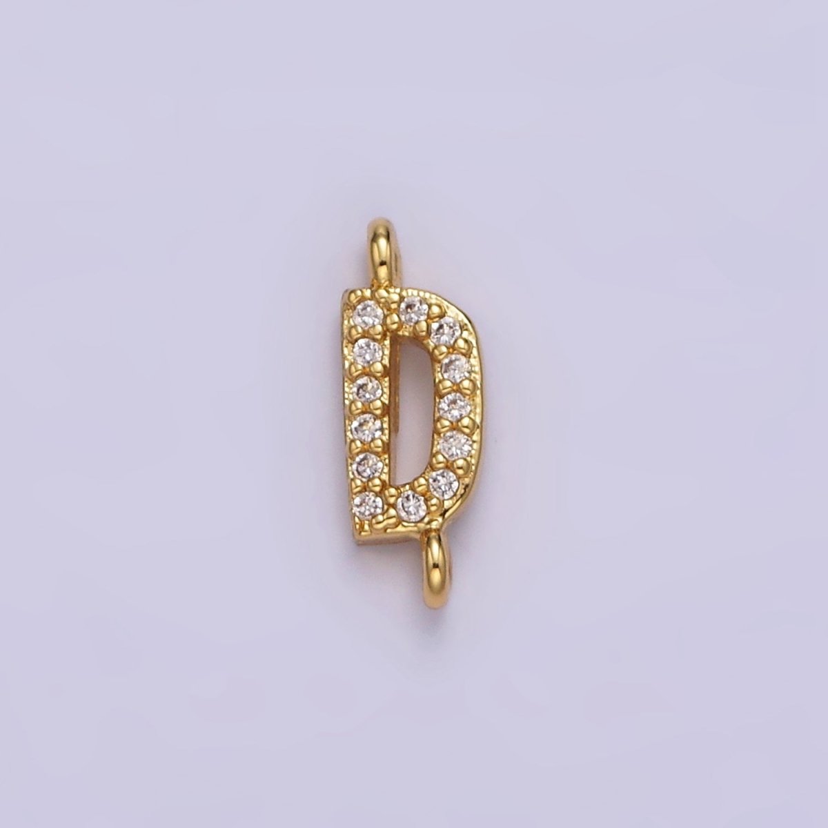 14K Gold Filled 11mm A-Z Initial Letter Alphabet Micro Paved CZ Personalized Sideways Connector | A1002~A1014 - DLUXCA