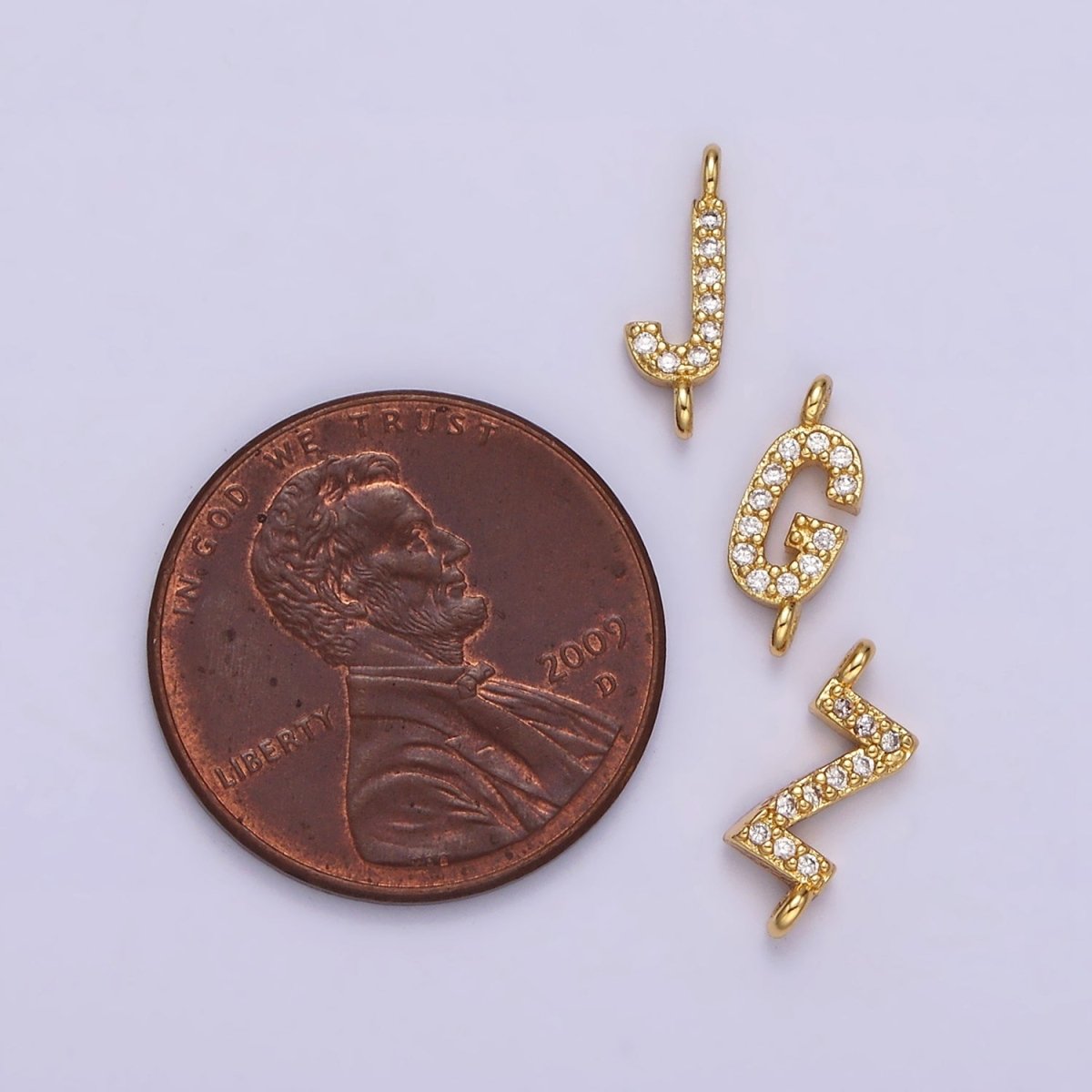 14K Gold Filled 11mm A-Z Initial Letter Alphabet Micro Paved CZ Personalized Sideways Connector | A1002~A1014 - DLUXCA