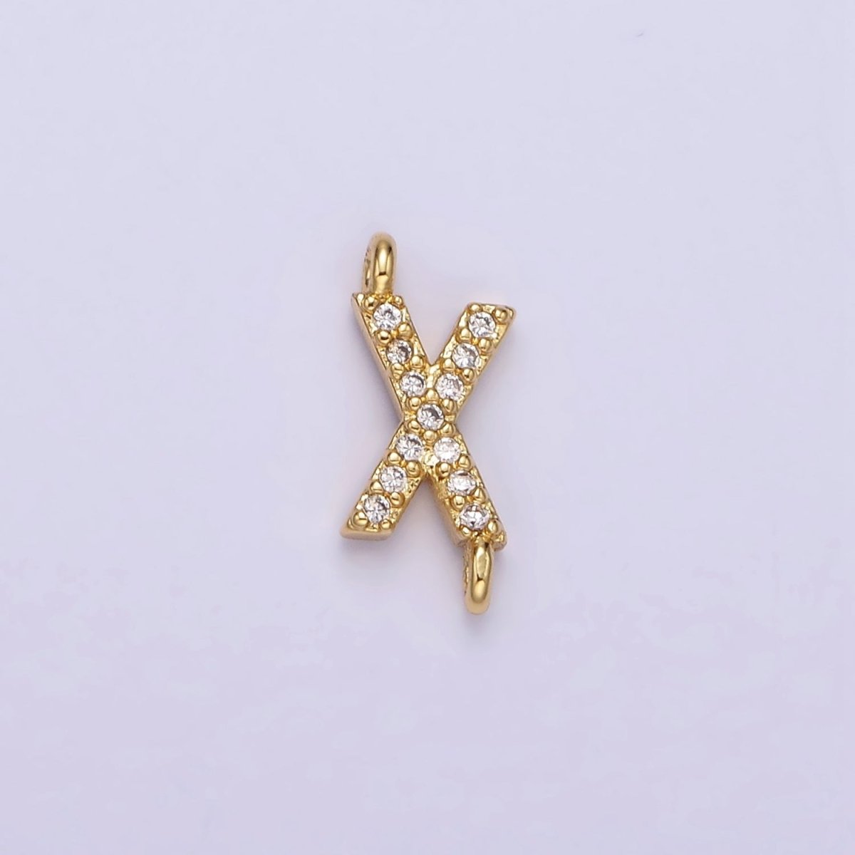 14K Gold Filled 11mm A-Z Initial Letter Alphabet Micro Paved CZ Personalized Sideways Connector | A1002~A1014 - DLUXCA
