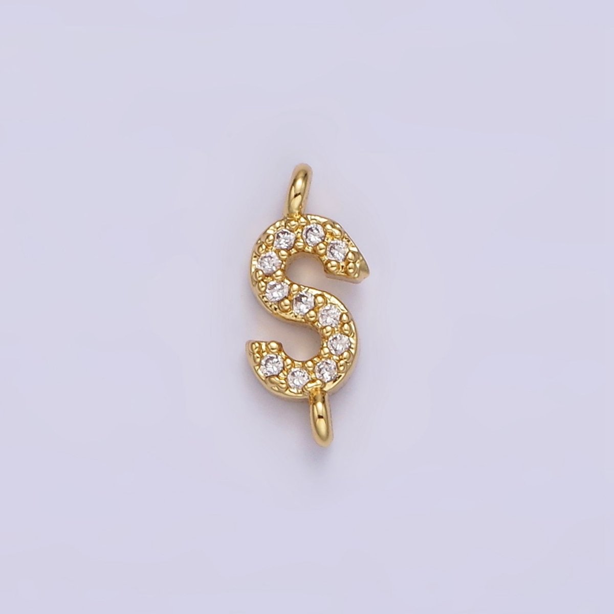 14K Gold Filled 11mm A-Z Initial Letter Alphabet Micro Paved CZ Personalized Sideways Connector | A1002~A1014 - DLUXCA