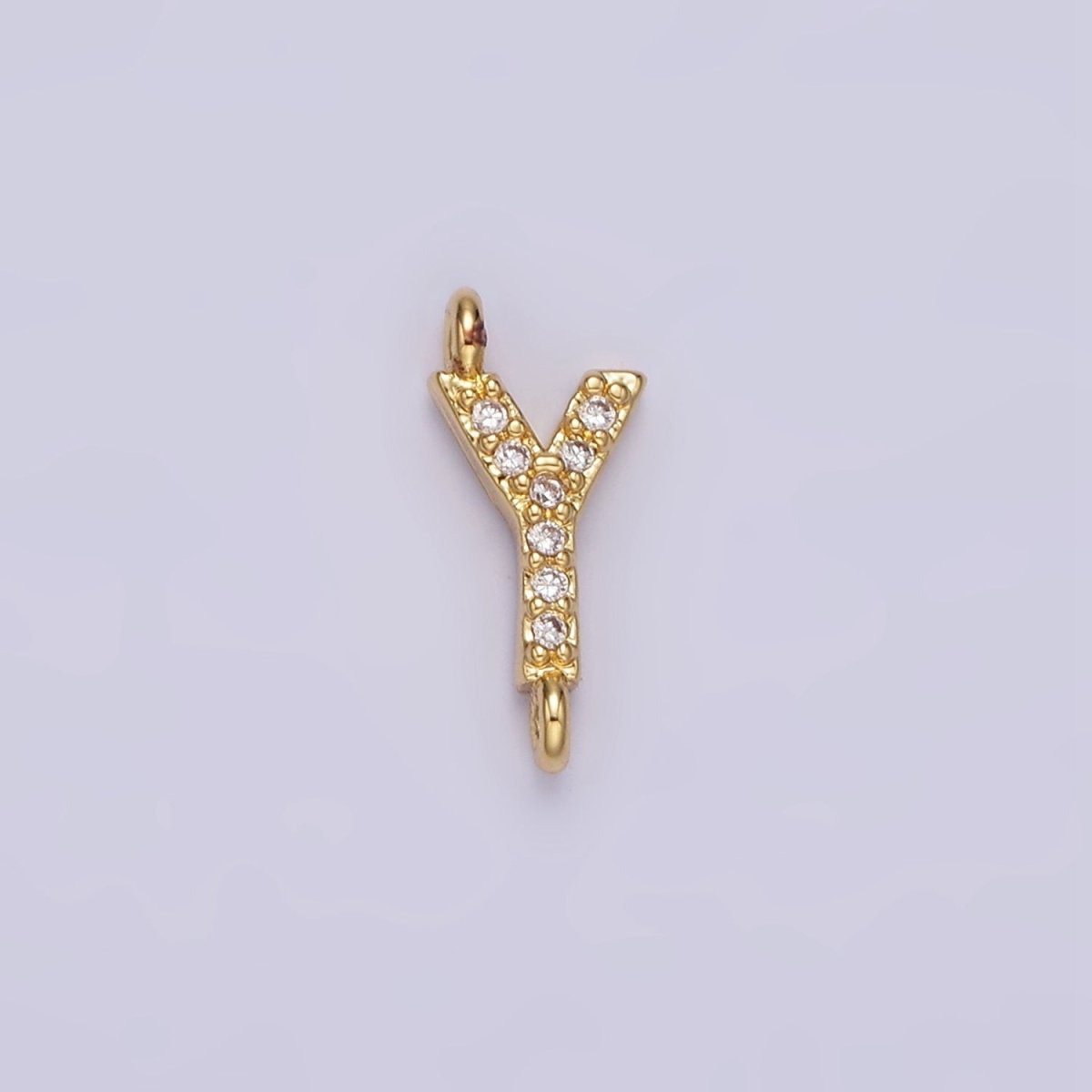 14K Gold Filled 11mm A-Z Initial Letter Alphabet Micro Paved CZ Personalized Sideways Connector | A1002~A1014 - DLUXCA