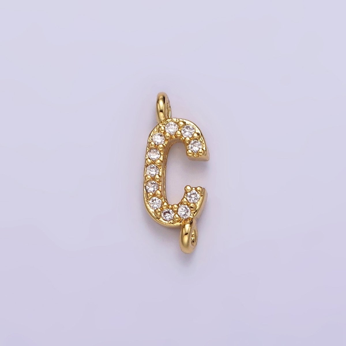 14K Gold Filled 11mm A-Z Initial Letter Alphabet Micro Paved CZ Personalized Sideways Connector | A1002~A1014 - DLUXCA