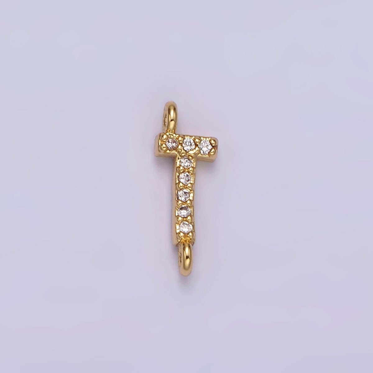 14K Gold Filled 11mm A-Z Initial Letter Alphabet Micro Paved CZ Personalized Sideways Connector | A1002~A1014 - DLUXCA