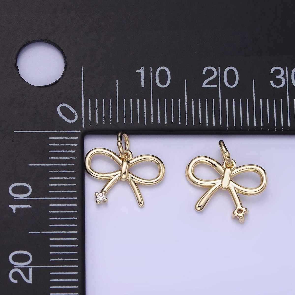 14k Gold Filled 11mm Mini Bow Ribbon CZ Charm | AG662 - DLUXCA