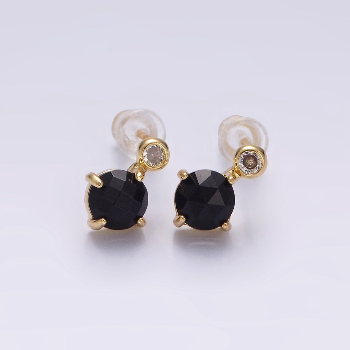 14K Gold Filled 11mm Tiger Eye, Black Agate Multifaceted Round CZ Drop Stud Earrings | V-046 - V-048 - DLUXCA