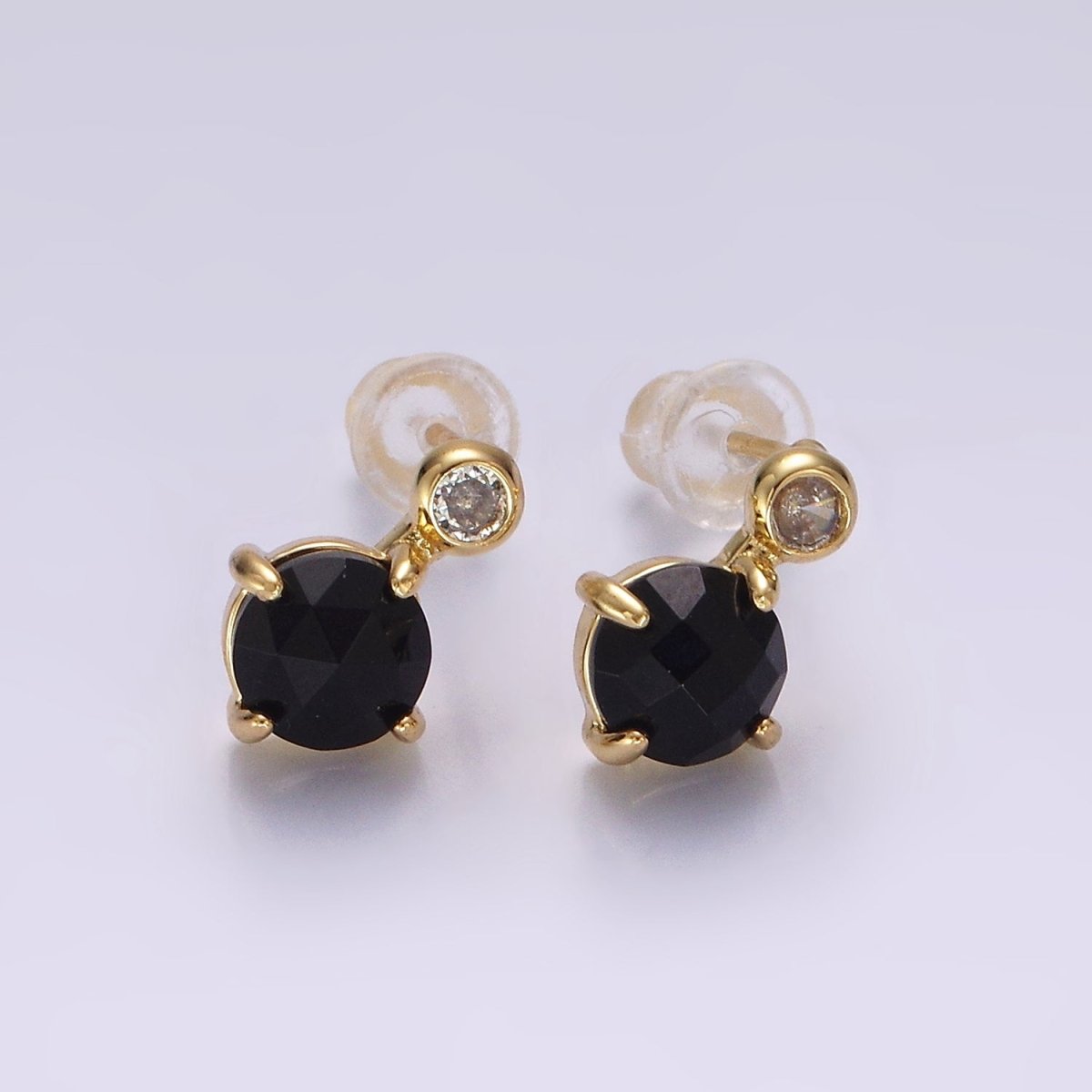 14K Gold Filled 11mm Tiger Eye, Black Agate Multifaceted Round CZ Drop Stud Earrings | V-046 - V-048 - DLUXCA