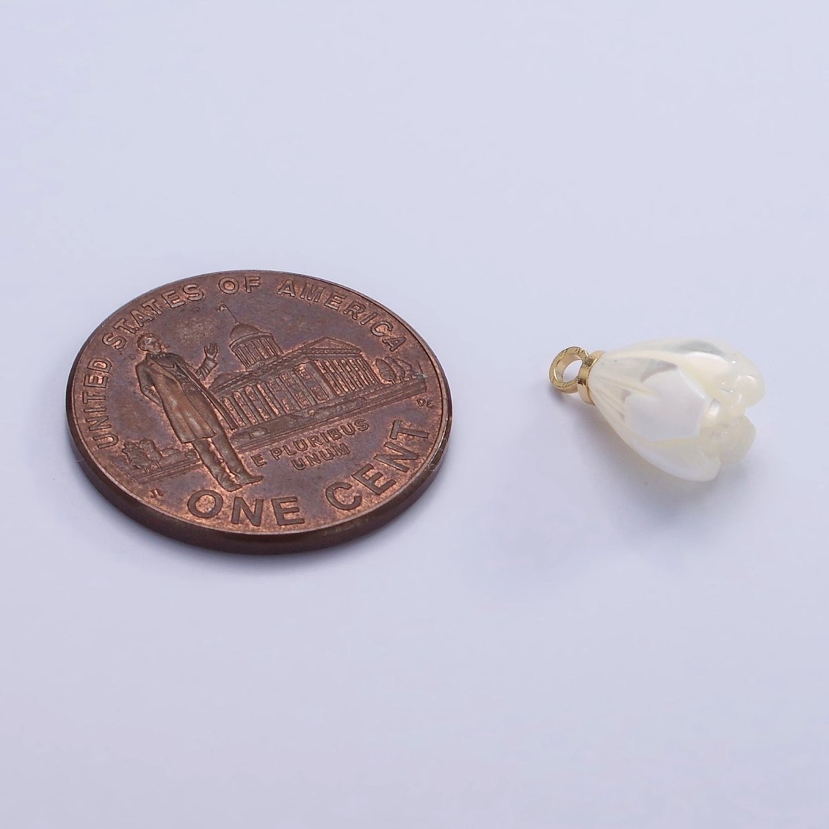 14K Gold Filled 11mm Tulip Flower Shell Pearl Drop Charm | AG688 - DLUXCA