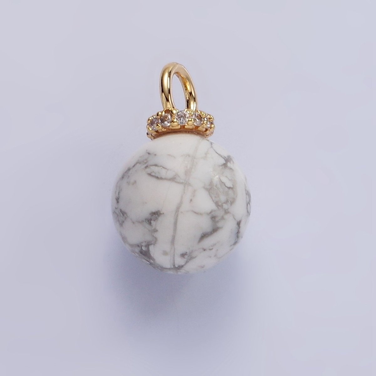 14K Gold Filled 12.5mm Round Sphere Ball Natural Gemstone Micro Paved CZ Drop Pendant | AC799 - AC804 - DLUXCA