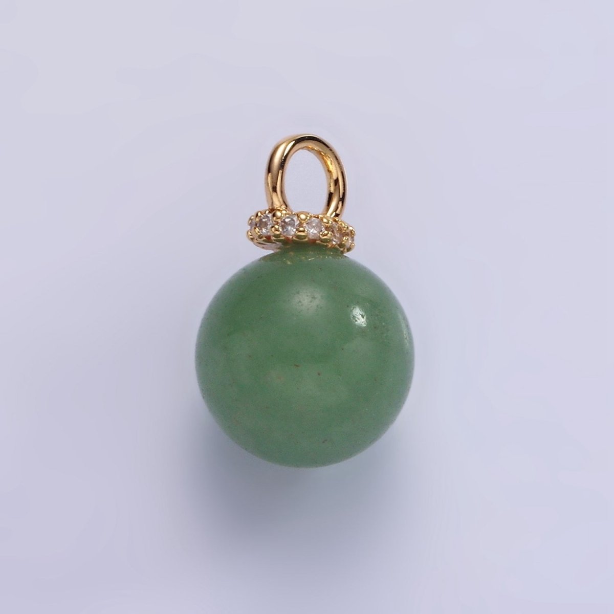14K Gold Filled 12.5mm Round Sphere Ball Natural Gemstone Micro Paved CZ Drop Pendant | AC799 - AC804 - DLUXCA