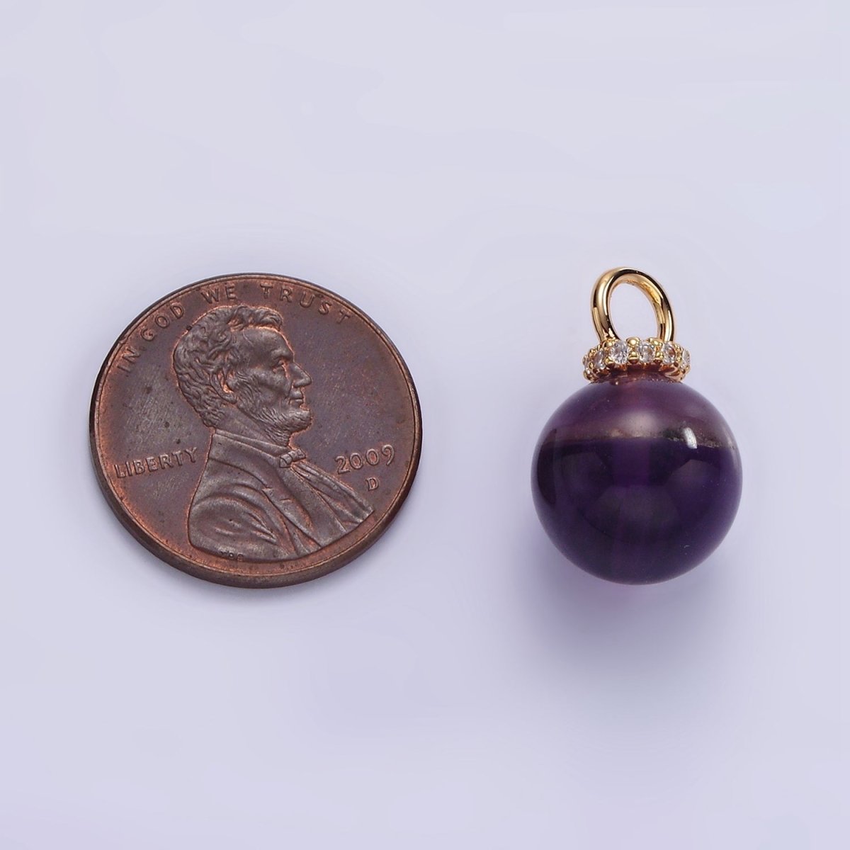 14K Gold Filled 12.5mm Round Sphere Ball Natural Gemstone Micro Paved CZ Drop Pendant | AC799 - AC804 - DLUXCA