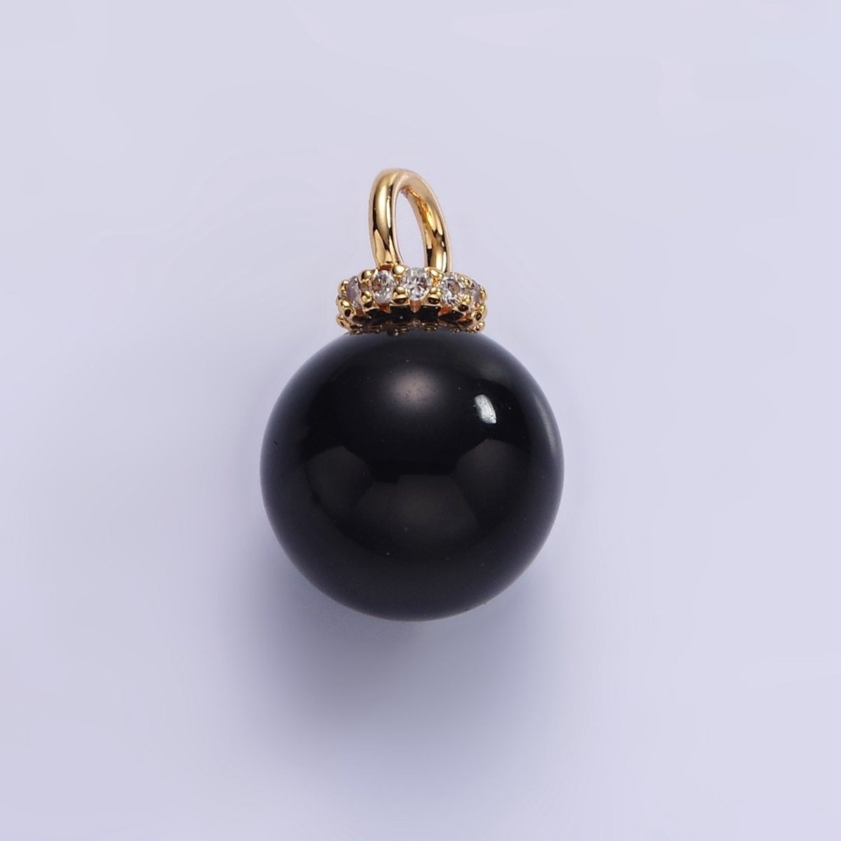 14K Gold Filled 12.5mm Round Sphere Ball Natural Gemstone Micro Paved CZ Drop Pendant | AC799 - AC804 - DLUXCA