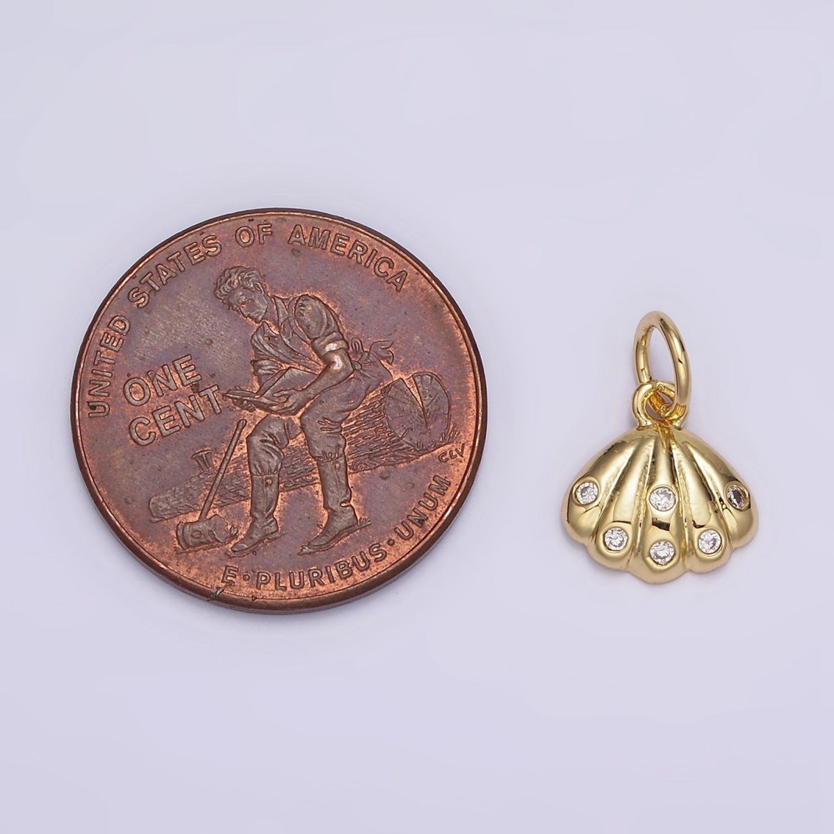 14K Gold Filled 12mm Clear CZ Dotted Sea Clam Shell Add-On Charm | N982 - DLUXCA