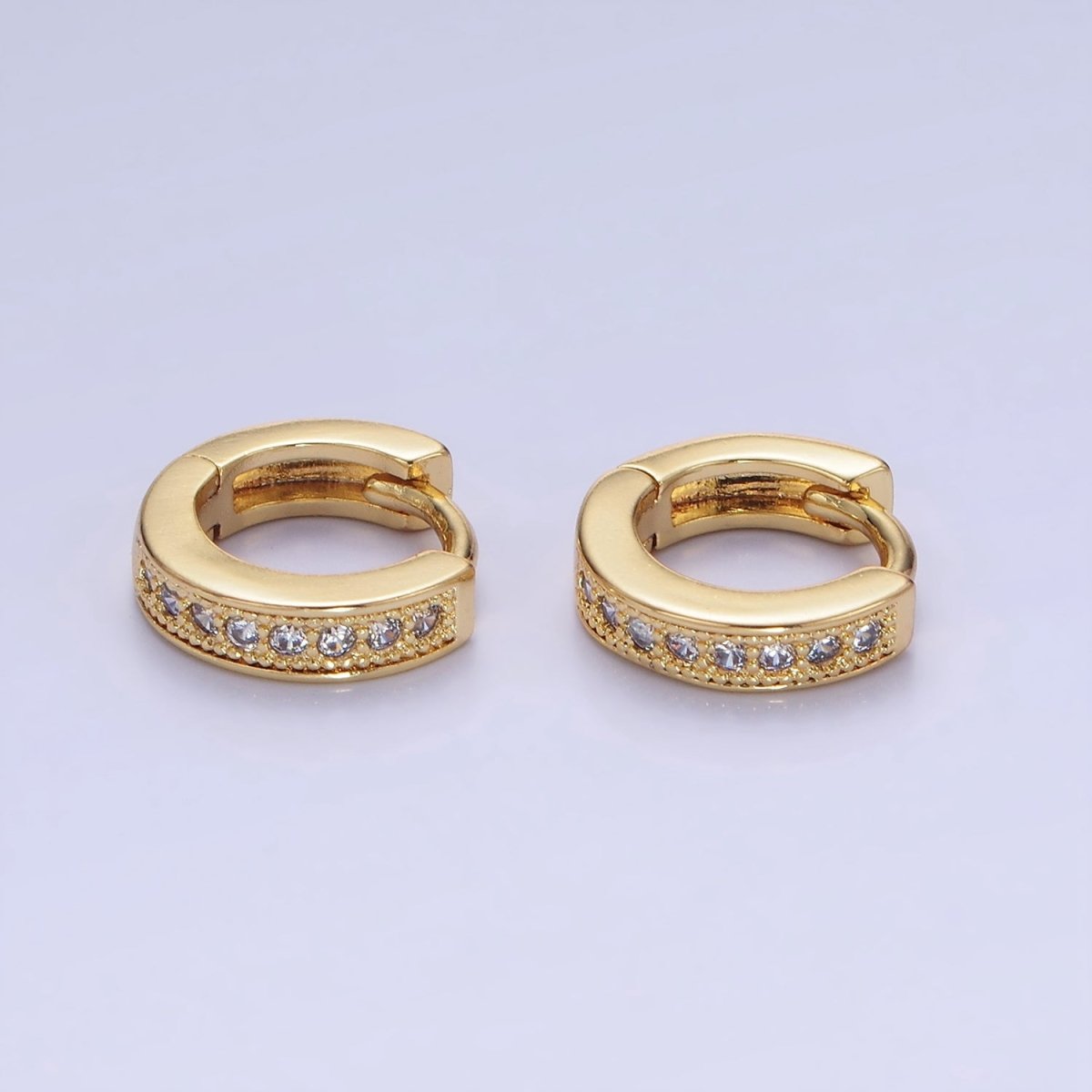 14K Gold Filled 12mm CZ Lined Cartilage Huggie Earrings in Gold & Silver | AB1362 AB1363 - DLUXCA