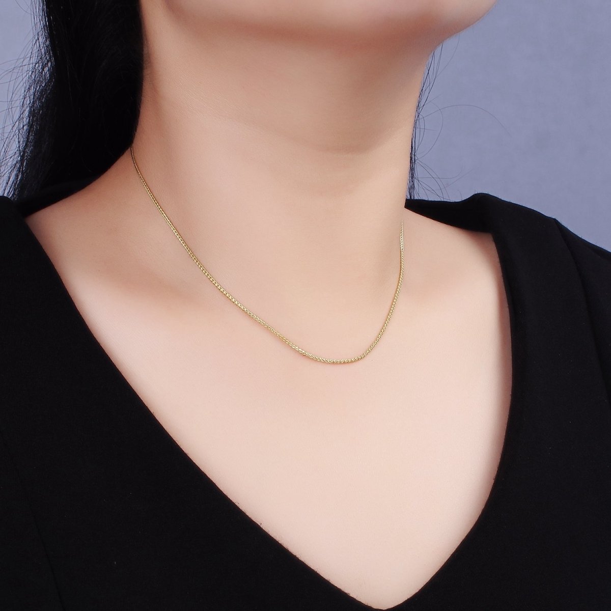 14K Gold Filled 1.2mm Dainty Foxtail Espiga Wheat 16 Inch Choker Chain Necklace | WA-2162 - DLUXCA