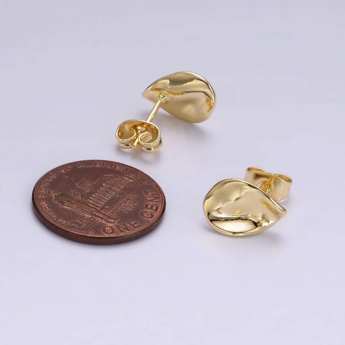 14K Gold Filled 12mm Hammered Teardrop Minimalist Stud Earrings in Gold & Silver | V475 V476 - DLUXCA