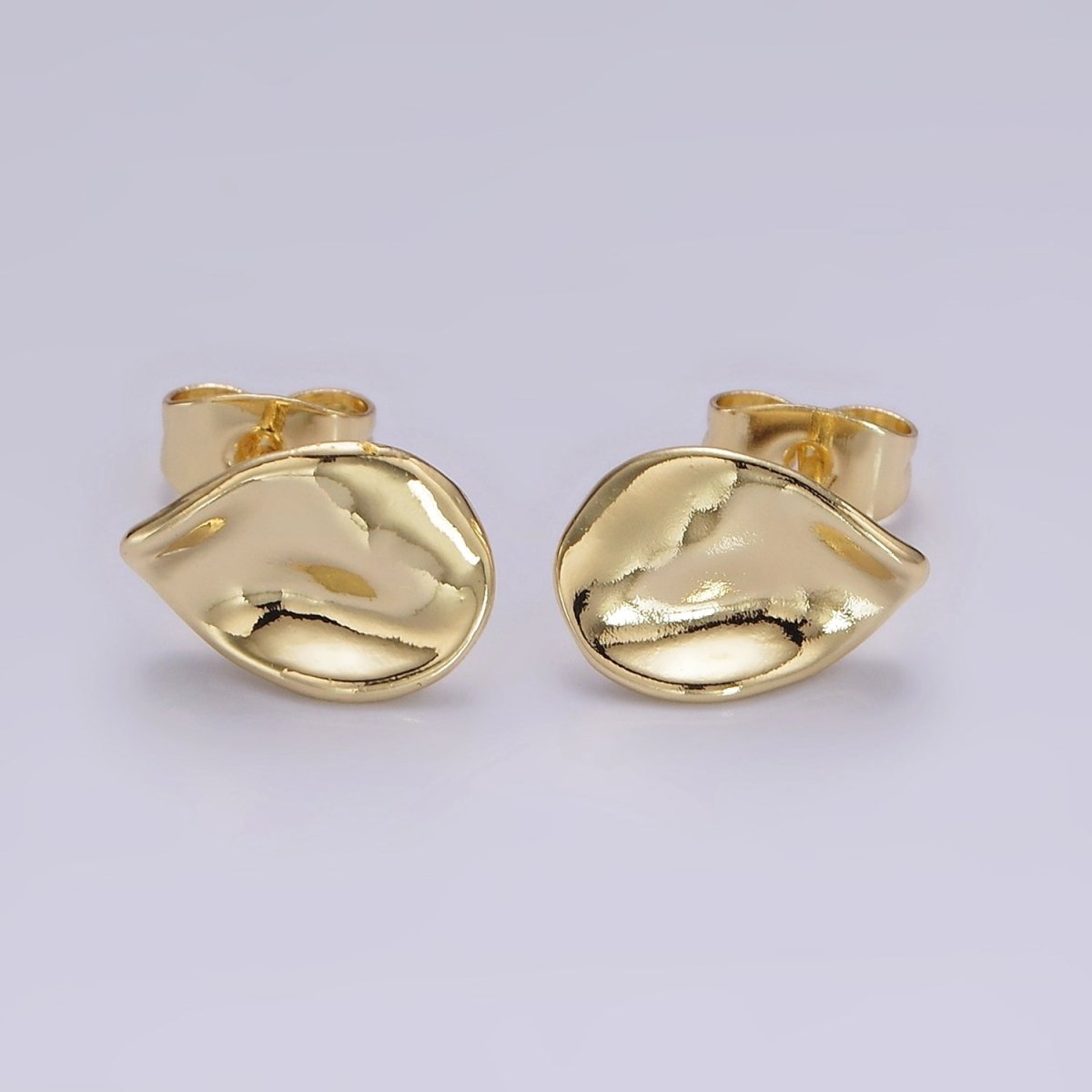 14K Gold Filled 12mm Hammered Teardrop Minimalist Stud Earrings in Gold & Silver | V475 V476 - DLUXCA