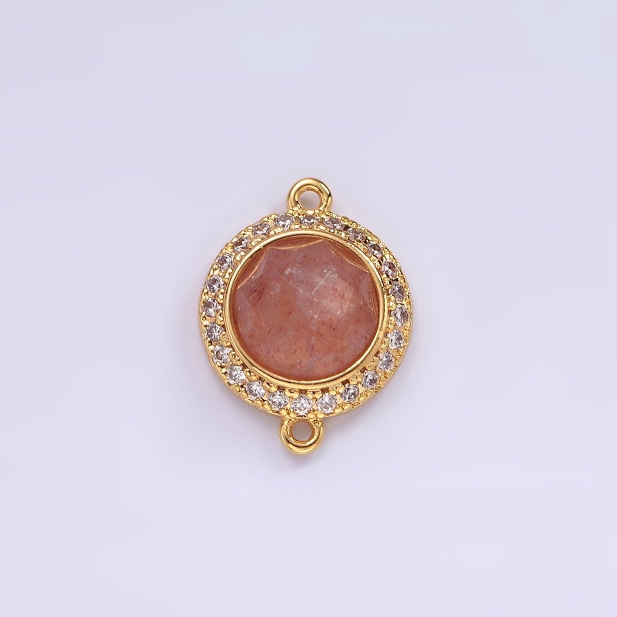 14K Gold Filled 12mm Multifaceted Natural Gemstone Micro Paved CZ Round Connector | G143 - G151 - DLUXCA