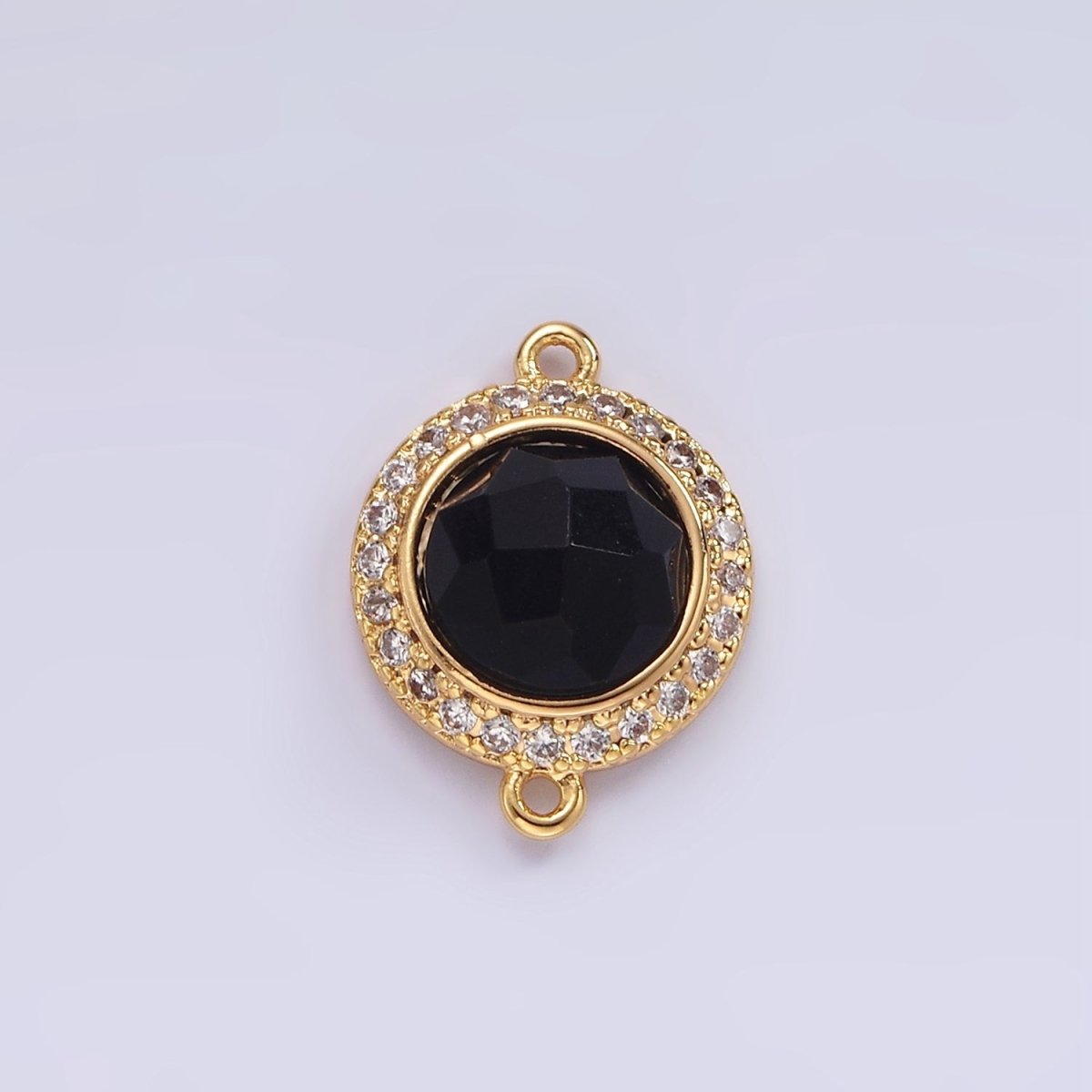 14K Gold Filled 12mm Multifaceted Natural Gemstone Micro Paved CZ Round Connector | G143 - G151 - DLUXCA