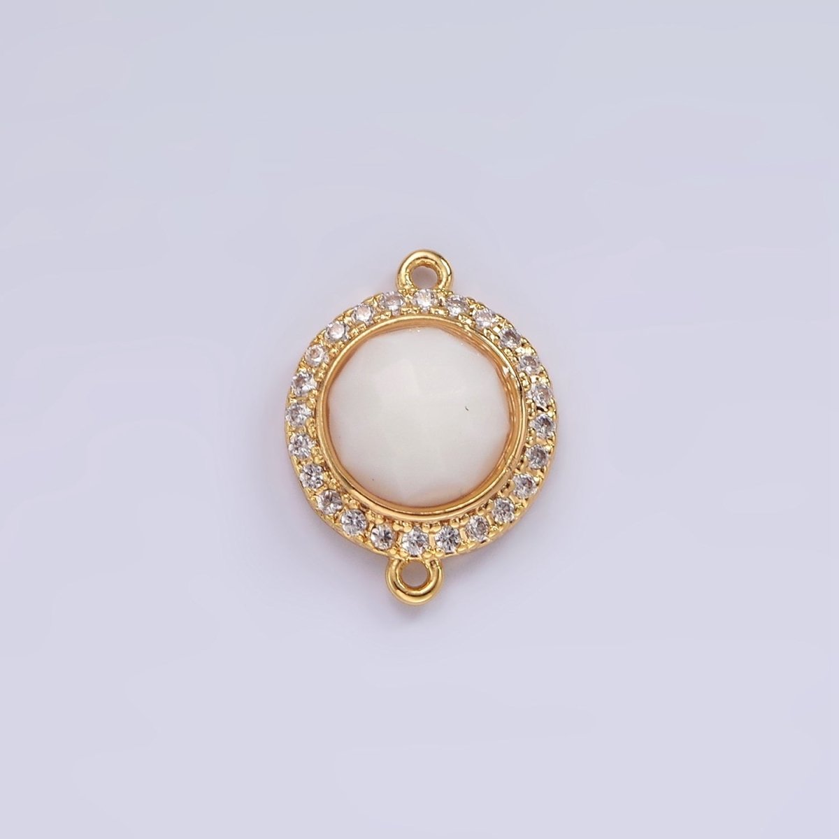 14K Gold Filled 12mm Multifaceted Natural Gemstone Micro Paved CZ Round Connector | G143 - G151 - DLUXCA