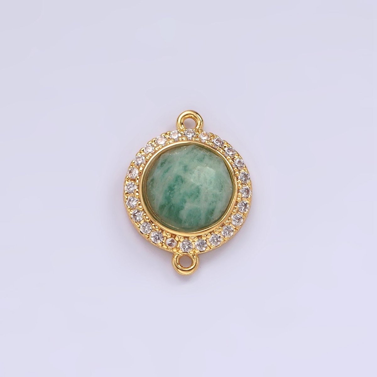 14K Gold Filled 12mm Multifaceted Natural Gemstone Micro Paved CZ Round Connector | G143 - G151 - DLUXCA