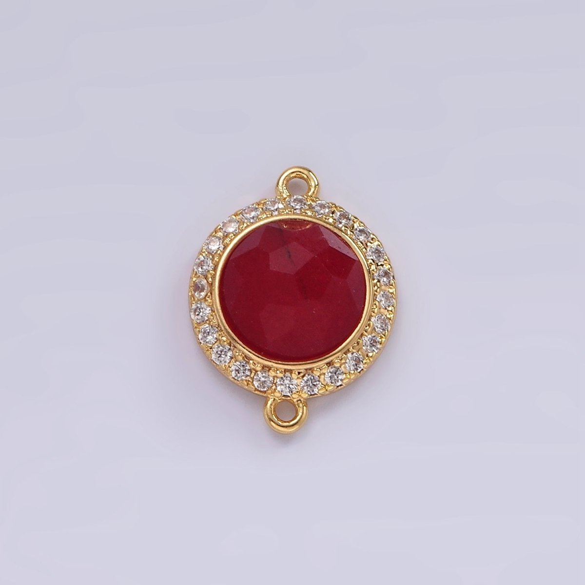 14K Gold Filled 12mm Multifaceted Natural Gemstone Micro Paved CZ Round Connector | G143 - G151 - DLUXCA