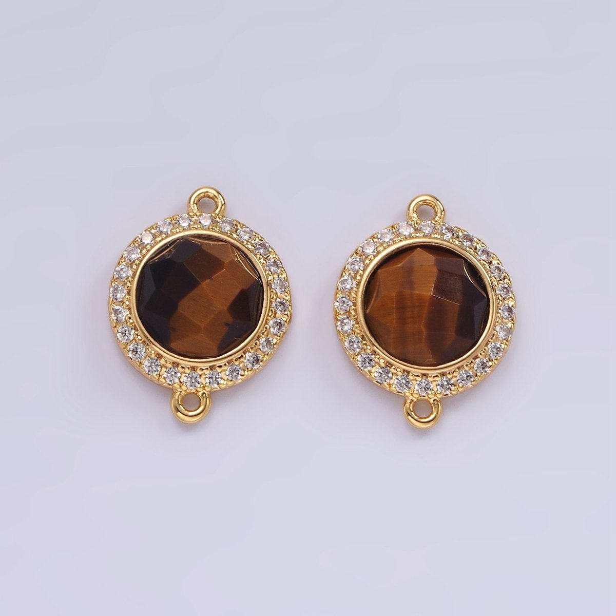 14K Gold Filled 12mm Multifaceted Natural Gemstone Micro Paved CZ Round Connector | G143 - G151 - DLUXCA