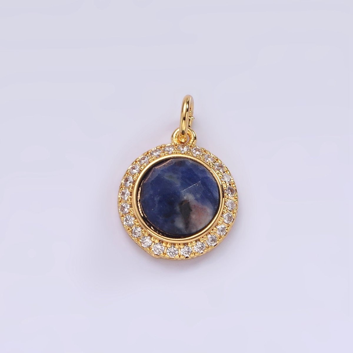 14K Gold Filled 12mm Natural Gemstone Multifaceted Micro Paved CZ Round Charm | AG462 - AG470 - DLUXCA