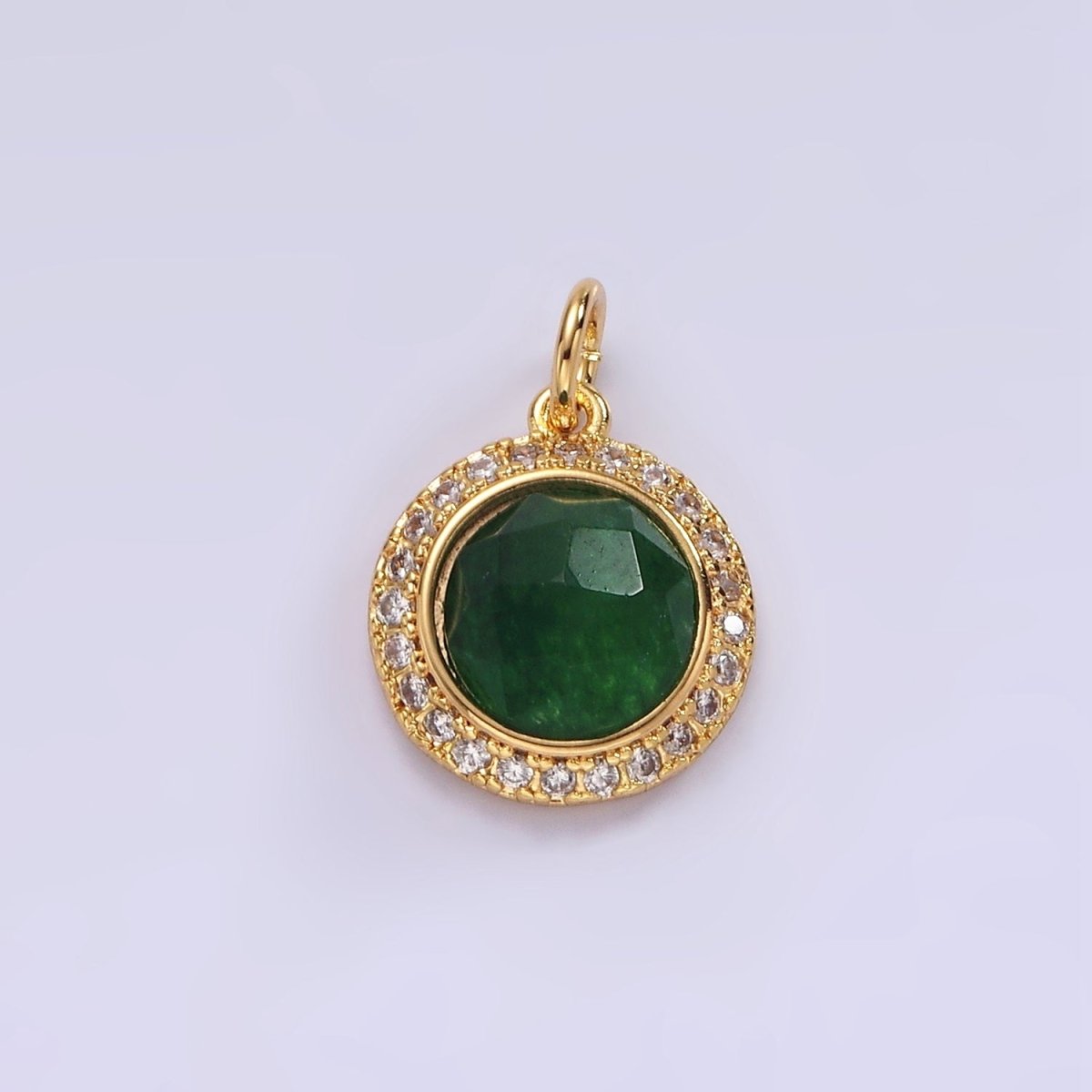 14K Gold Filled 12mm Natural Gemstone Multifaceted Micro Paved CZ Round Charm | AG462 - AG470 - DLUXCA