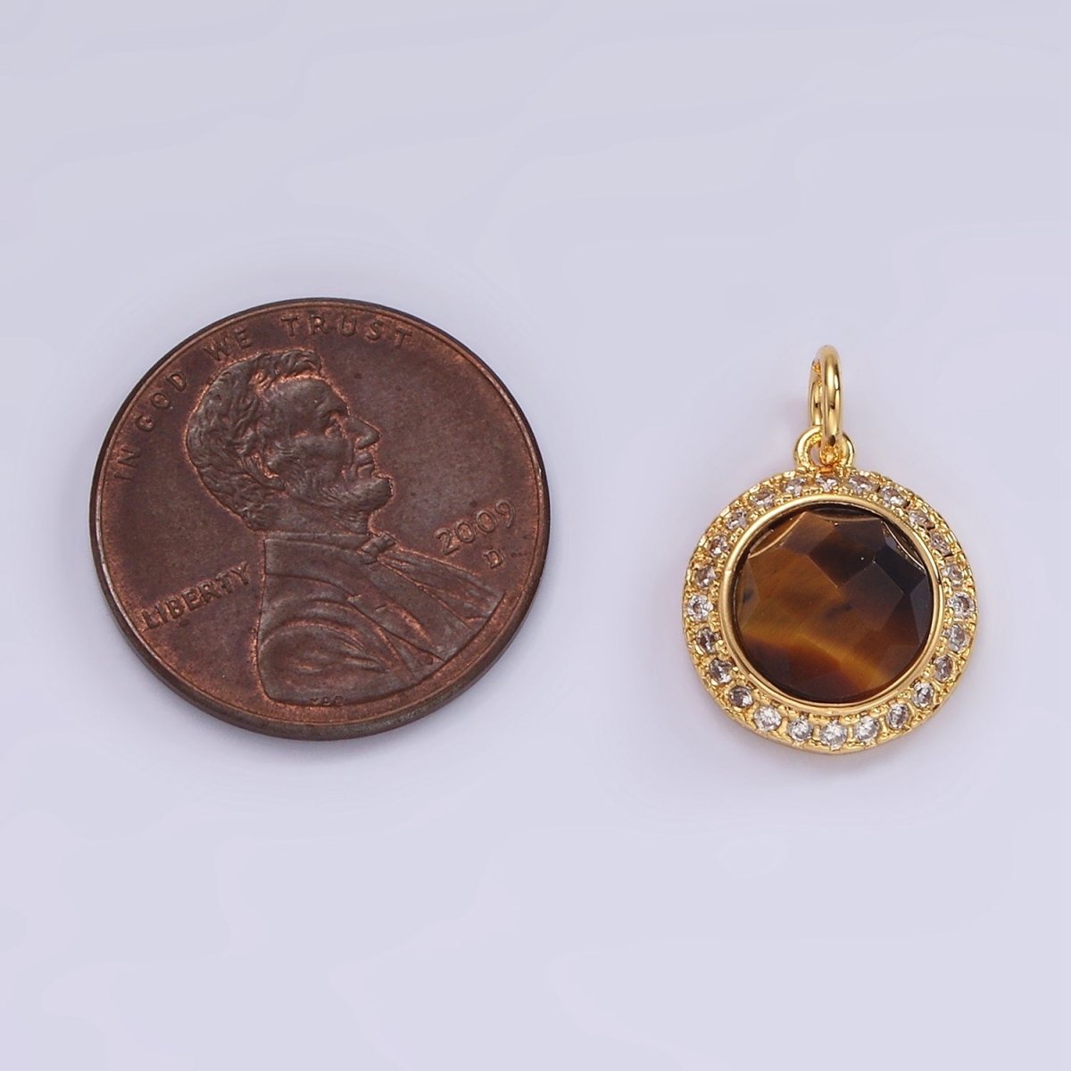 14K Gold Filled 12mm Natural Gemstone Multifaceted Micro Paved CZ Round Charm | AG462 - AG470 - DLUXCA