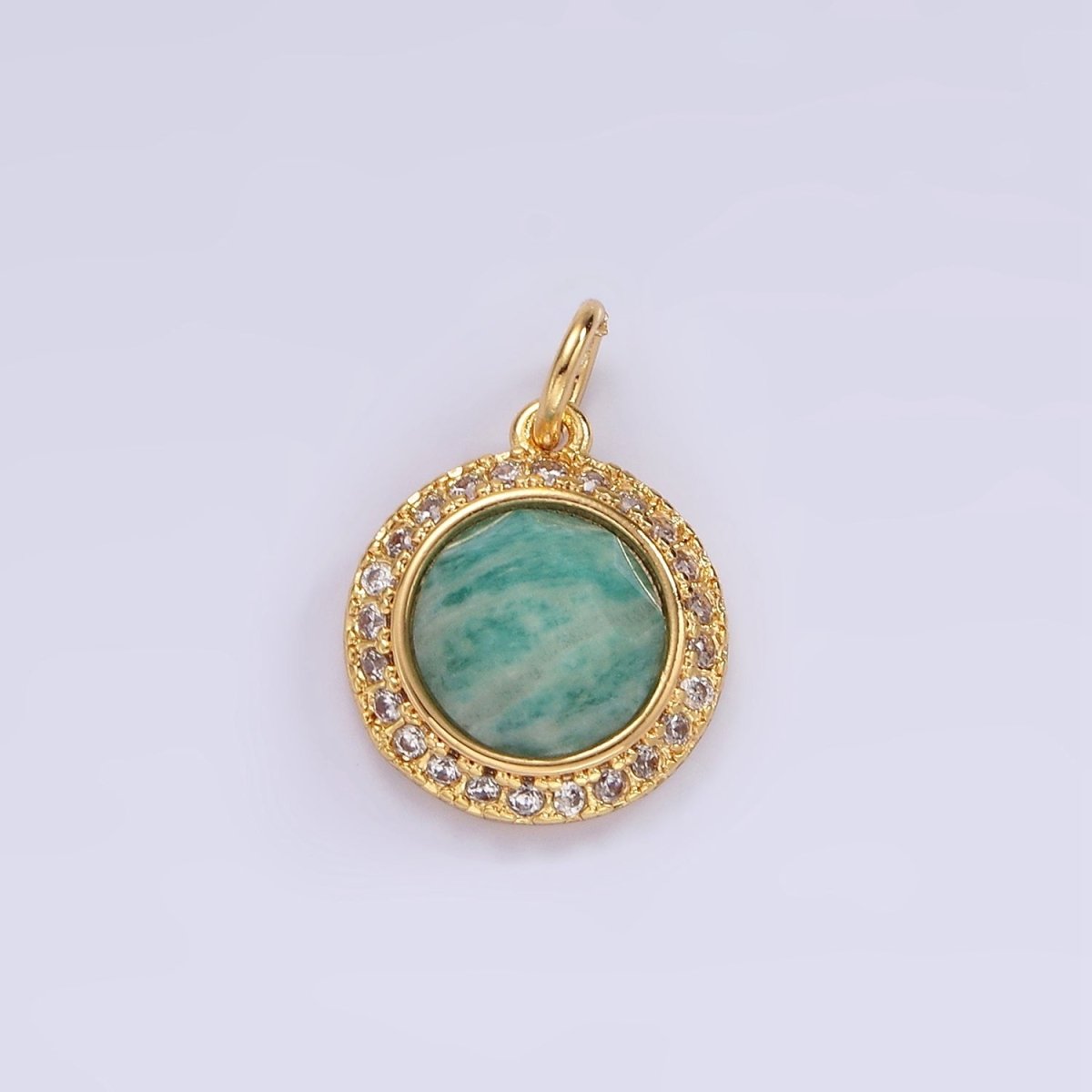 14K Gold Filled 12mm Natural Gemstone Multifaceted Micro Paved CZ Round Charm | AG462 - AG470 - DLUXCA