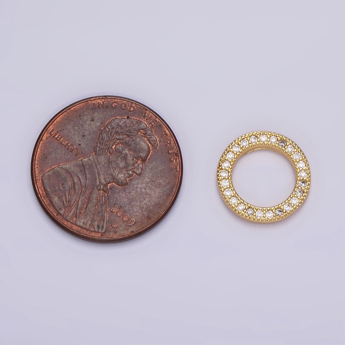 14K Gold Filled 12mm Open Round Clear Micro Paved CZ Charm Supply | Z-476 - DLUXCA