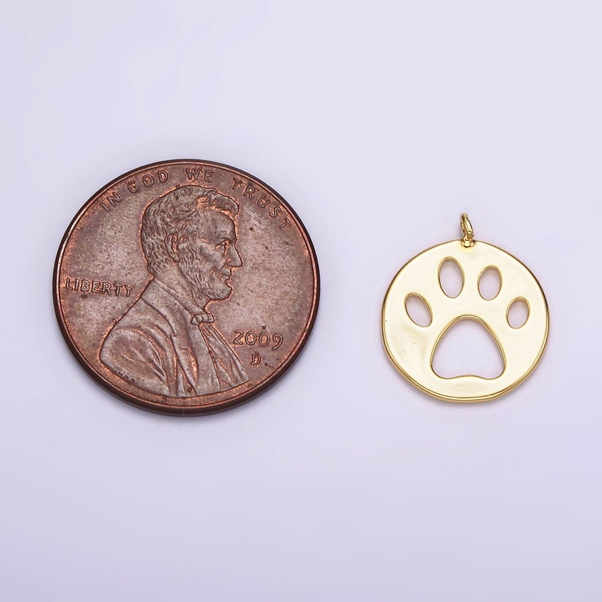14K Gold Filled 12mm Pawprint Pet Animal Round Open Charm | AC-866 - DLUXCA