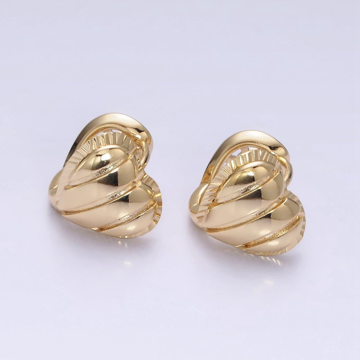 14K Gold Filled 12mm Puffed Heart Triple Lined Sunburst Outline Huggie Earrings | Y-883 - DLUXCA